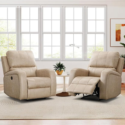 HAOMARKETS Electric Recliner Chair Set of 2, Soft PU Leather Power Recliners with Padded Backrest, Single Overstuffed Heavy Duty Reclining Sofa for Living Room Bedroom, Beige