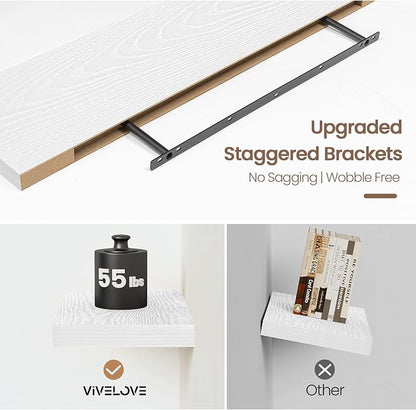 Vivelove White Floating Shelves 40 Inches Long, Wall Display Shelves with Invisible Brackets, for Bathroom Living Room Kitchen Bedroom Office Farmhouse Home Decor, 40x9.3X 1.5 - Set of 2, White