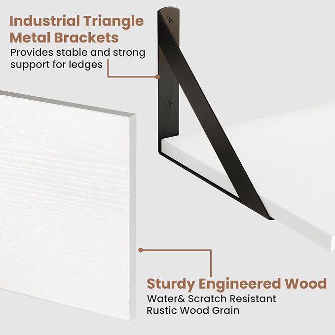 Axeman 55 Inch Floating Shelves | 8 Inch Deep White Wall Shelves Set of 2 | 55" W x 8" D Rustic White Wood Shelves for Bathroom Kitchen Living Room