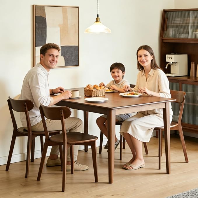 Mid Century Modern Walnut Dining Chairs Set of 4, FAS-Grade Solid Oak All Hardwood Frame, Armless & Curved Back, Heavy Duty 400 lb Capacity, Easy Assembly for Breakfast Nook, Dining Room, or Kitchen