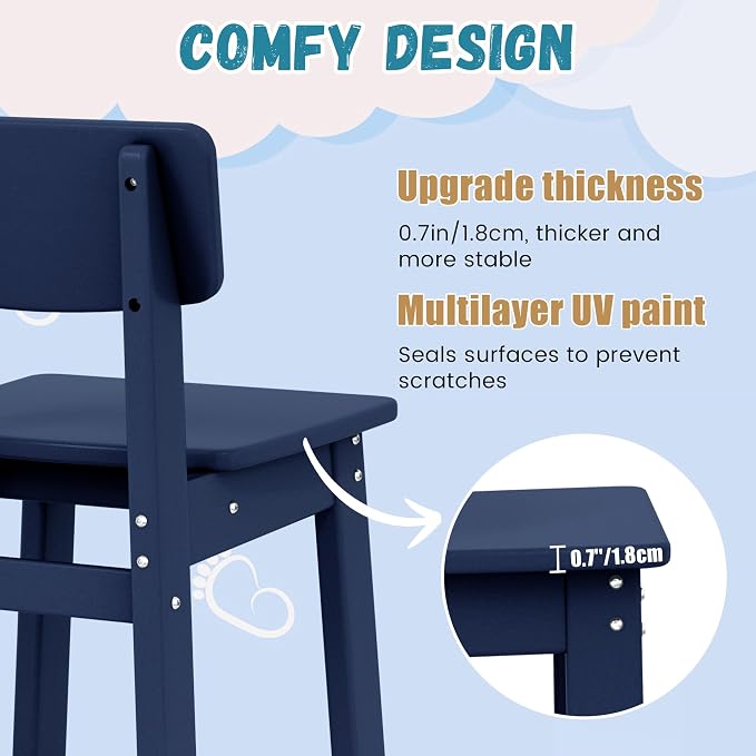 Costaelm Outdoor Kids Dining Chair Set of 2,Step Stool Toddler Chair, Navy Blue
