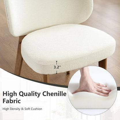 YOUNIKE Dining Chairs Set of 8 Modern Kitchen Dining Room Chairs Beige | Chenille Fabric Upholstered Armless Side Accent Chair with Back Wide Padded Seat Wooden Leg, Soft, Breathable, Comfortable