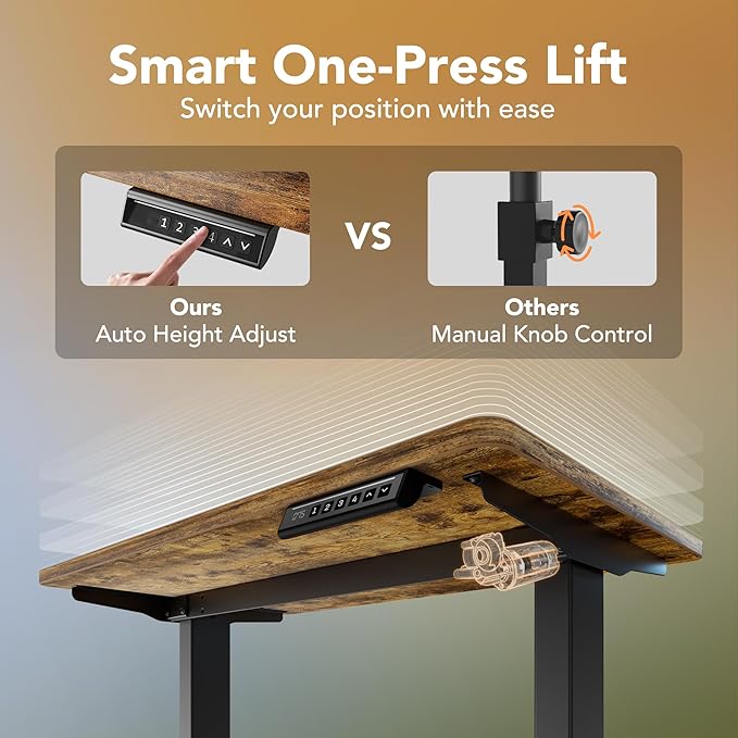 HUANUO 63 x 28 inch Electric Standing Desk Adjustable Height, 4 Memory Height Settings, Sit Stand Up Desk for Home Office & Computer Workstation, Rustic Brown