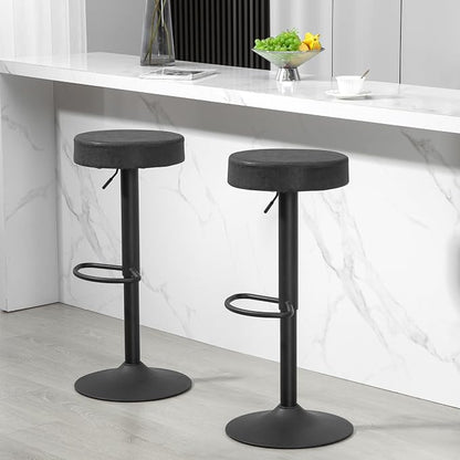 Finnhomy Bar Stools Set of 2 Counter Height, Swivel Barstools with Footrest and Backless Round, Height Adjustable Rustic Bar stools for Kitchen, Vintage Leather, Retro Black