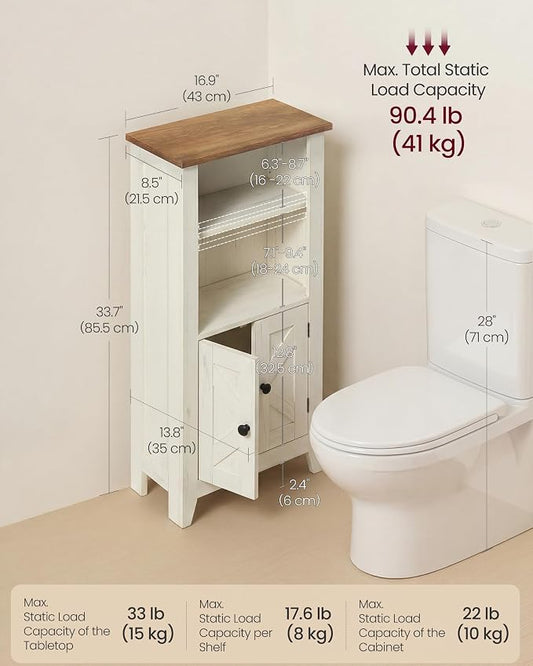 VASAGLE LIRY Collection - Storage Cabinet, Farmhouse Floor Cabinet with Drawers, Freestanding Storage Organizer for Bathroom, Barn Door, Adjustable Shelf, Cloud White and Rustic Brown UBBK313W101S