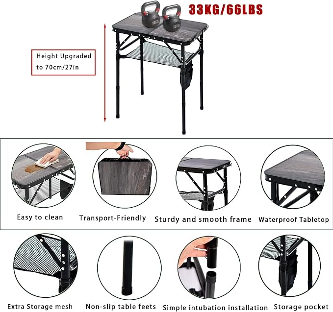 Mini Folding Camping Table - 2ft RV Space-Saving Table& Kids Toy/Learning Desk, Anti-Stain Desktop for Outdoor Glamping/Picnic/Patio & Indoor Decor (Lava Black)