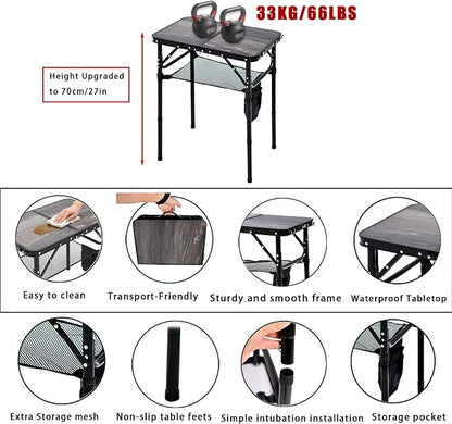 Mini Folding Camping Table - 2ft RV Space-Saving Table& Kids Toy/Learning Desk, Anti-Stain Desktop for Outdoor Glamping/Picnic/Patio & Indoor Decor (Lava Black)