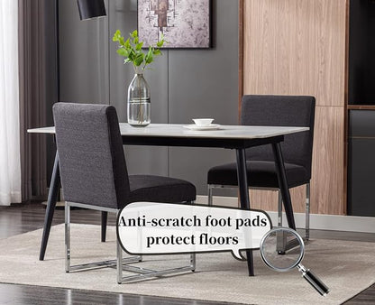 CIMOTA Black Modern Dining Chairs Set of 4, Upholstered Dining Room Chairs Armless Guest Side Chair with Chrome Base for Dining Room/Kitchen, Charcoal Black, 4PCS