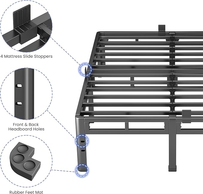 NKZ 12 Inch King Size Bed Frame, Metal Bed Frame & Box Spring 2 in 1 Platform with Round Corner Legs, 4000Lbs Heavy Duty Metal Frame, Mattress Slide Stopper, Headboard Hole, Noise-Free, Easy Assembly