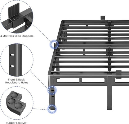 NKZ 12 Inch Twin Size Bed Frame, Metal Bed Frame & Box Spring 2 in 1 Platform with Round Corner Legs, 4000Lbs Heavy Duty Metal Frame, Mattress Slide Stopper, Headboard Hole, Noise-Free, Easy Assembly