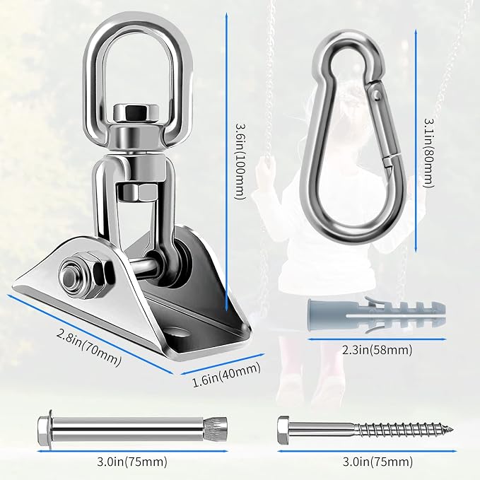 Hammock Hanging Kit with Swing Chain, Morzejar Stainless Steel 1000lb Heavy Duty Capacity Hammock Hooks, Morzejar 360° Swivel Hanging Kit for Trapeze, Yoga, Boxing Bag, Hammock Chair, Porch, Gym