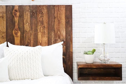 Barn Walls Solid Wood Queen Size Headboard, Foxy Brown Stain with Smooth Natural Wood Grain Variation, Handcrafted Head Board Wall-Mounted Panels, Rustic Modern Bedroom, Built to Last