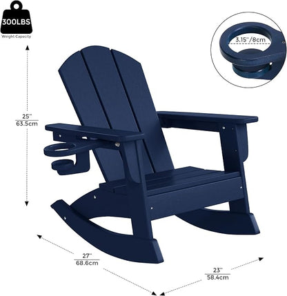 Costaelm Paradise Kids Outdoor Preschool HDPE Plastic Classic Adirondack Rocking Chair (Set of 2), Navy Blue