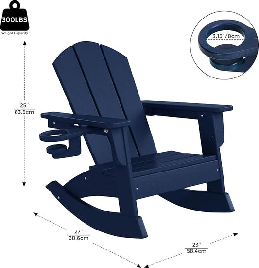 Costaelm Paradise Kids Outdoor Preschool HDPE Plastic Classic Adirondack Rocking Chair (Set of 2), Navy Blue