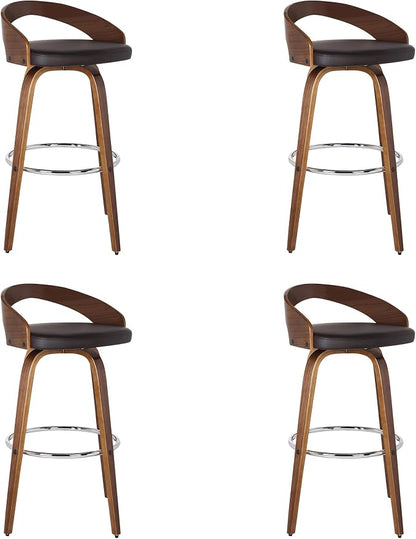 Armen Living Sonia 30" Bar Height Swivel Brown Faux Leather and Walnut Wood Bar Stool - Set of 2