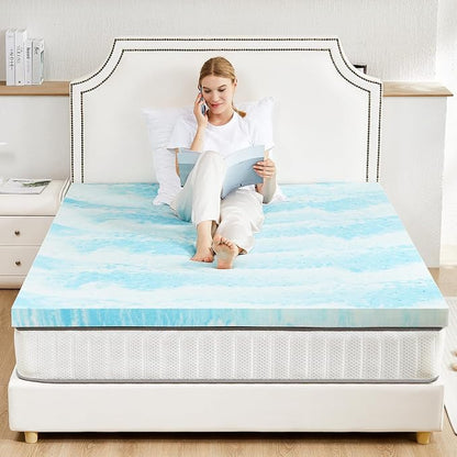 Sweetcrispy Mattress Topper Twin,3 Inch Thick Memory Foam Gel Infused Cooling Toppers Pad for Twin Size Bed, Sleeper Sofa, RV, Camper, CertiPUR US Certified, Ventilated and Breathable, Blue