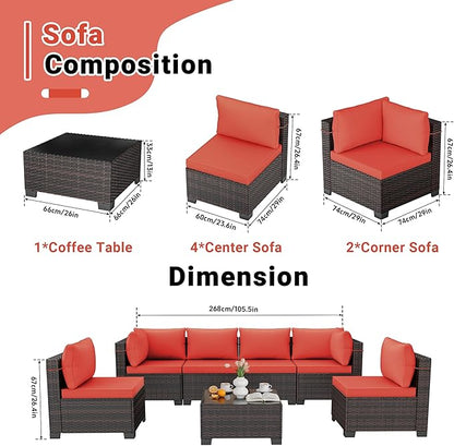 LAFWELL 7 Pieces Outdoor Patio Furniture Sets,Rattan Conversation Sectional Set,Manual Weaving Wicker Patio Sofa with Tea Table