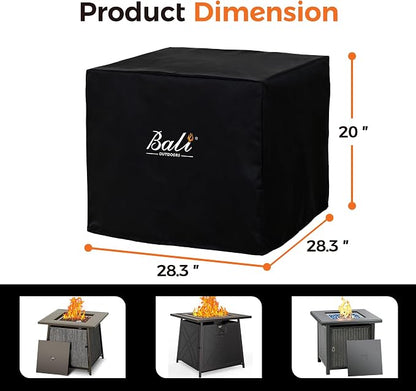 BALI OUTDOORS Square Durable Fire Pit Cover, 600D Heavy Duty with PVC Coating, 28.3'' x 28.3'' x 25'', Black