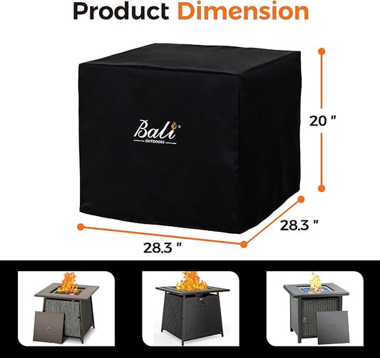 BALI OUTDOORS Square Durable Fire Pit Cover, 600D Heavy Duty with PVC Coating, 28.3'' x 28.3'' x 25'', Black
