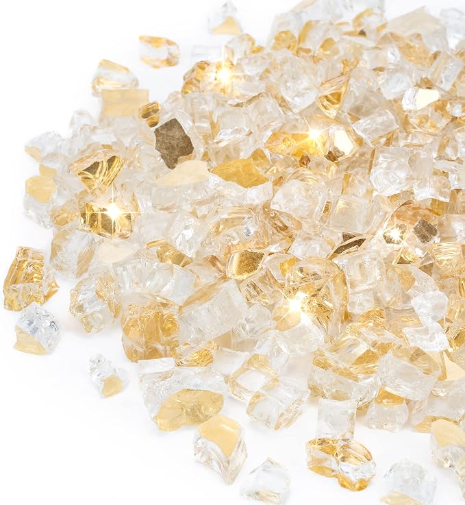 Stanbroil 10-Pound Fire Glass - 1/4 inch Reflective Tempered Fire Glass for Fireplace Fire Pit, Gold Reflective
