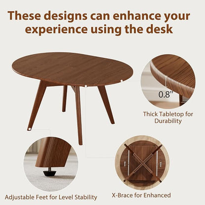 Solid Wood Round Extendable Dining Table, 43″-59″ Expandable Dining Table for 4-8, Oval Extendable Dining Room Table with Hidden Storage, Oval Dining Tables with Leaf, Walnut Round Kitchen Table
