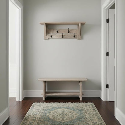 Alaterre Furniture Bethel Wall Mounted Coat Rack & Bench Set – Rustic 40-Inch Entryway Organizer with 5 Coat Hooks, Solid Wood Seat & Storage Shelves for Mudroom or Foyer (Driftwood Finish)