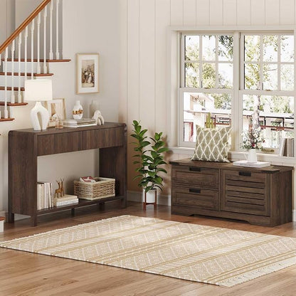 FATORRI Bench with Shoe Storage for Entryway, Wooden Shoe Benches with Flip Door and Drawers, Entry Way Shoes Organizer Cabinet for Living Room Mudroom (Dark Walnut)