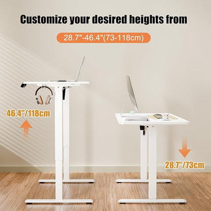 ERGOMAKER Electric Standing Desk, 47.2" x 23.6" Height Adjustable Sit Stand Desk with Splice Board for Home Office, Computer Desk Memory Preset (White Frame, White Desktop)