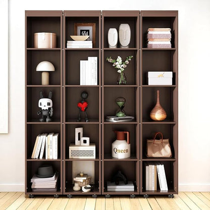 MERITLINE Folding Hidden Queen Murphy Bed Cabinet with Storage Bookcase Bookshelf, Wood Murphy Wall Bed with Storage Shelves Cabinet for Adults (Espresso)