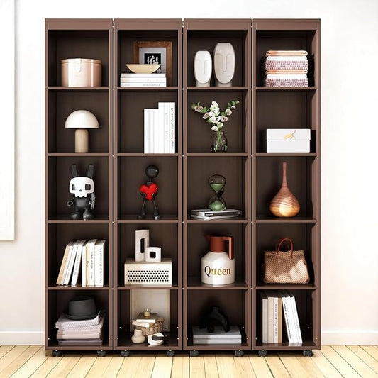 MERITLINE Folding Hidden Queen Murphy Bed Cabinet with Storage Bookcase Bookshelf, Wood Murphy Wall Bed with Storage Shelves Cabinet for Adults (Espresso)