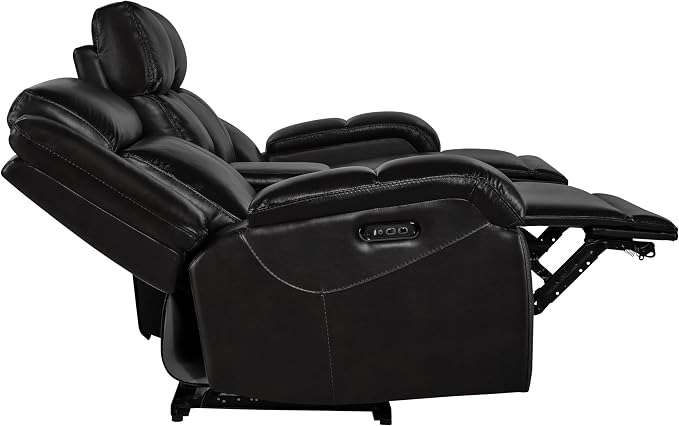 Watson & Whitely Power Reclining Sofa and Loveseat Sets, Genuine Leather Sofa Recliner Couch Set with Power Headrest, Storage Console, USB Ports, Cup Holders, Living Room Furniture Set, Black