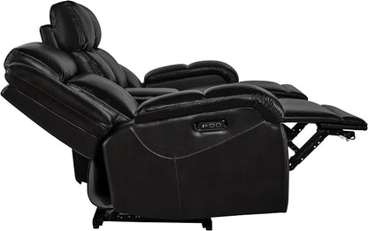 Watson & Whitely Power Reclining Sofa and Loveseat Sets, Genuine Leather Sofa Recliner Couch Set with Power Headrest, Storage Console, USB Ports, Cup Holders, Living Room Furniture Set, Black