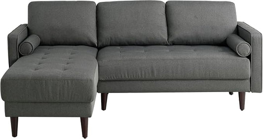 Studio Living® Lexington 83.1" Sofa Chaise, Mid-Century Modern, Pocket Coil Comfort, Reversable Chaise, Easy Assembly, Woven Fabric, Heather Grey
