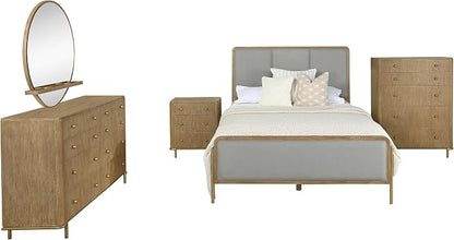 Coaster Home Furnishings Arini Coastal 5-Piece Bedroom Set Fabric Upholstered Eastern King Size Panel Bed Frame 56-inch Headboard Sand Wash and Grey 224301KE-S5