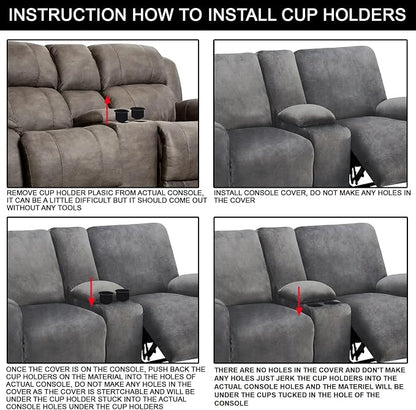 ULTICOR Reclining Love Seat with Middle Console Slipcover, 8-Piece Velvet Stretch 2 seat Loveseat Recliner Cover, Thick Soft, Washable (Chocolate)