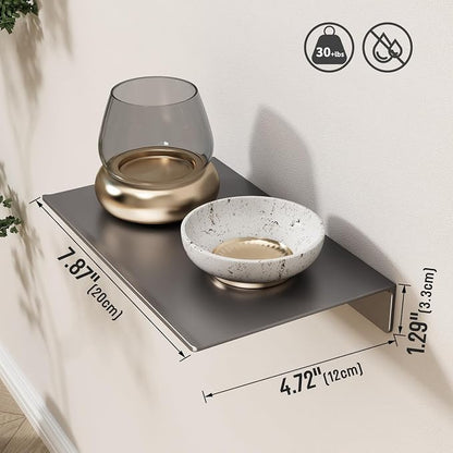 Danpoo 8 inch Gray Small Floating Shelf for Wall Organizer & Storage, Mini Display Shelf, Metal Wall Shelf for Bathroom, Living Room, Kitchen, Bedroom