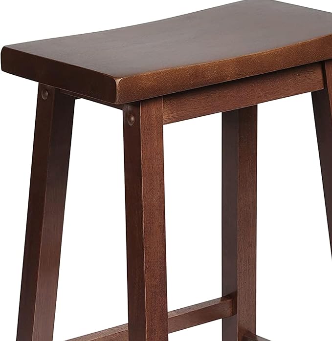 PJ Wood Classic Saddle-Seat 24'' Tall Kitchen Counter Stool for Homes, Dining Spaces, and Bars with Backless Seat, 4 Square Legs, Walnut (2 Pack)