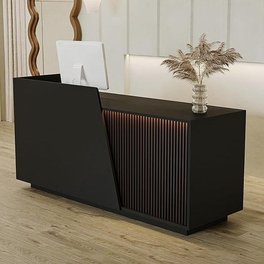Reception Desk with Counter, Modern Reception Desk with Drawers & 2 Storage Cabinets & 3 Storage Compartments, Front Desks Reception Counter for Salon/Office/Store (Black-Right, 63inch/160cm)