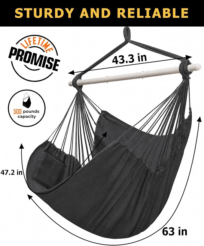 ADVOKAIR Hammock Chair Swing, Heavy-Duty Hanging Rope Swing Seat Supports 500 Lbs, Ideal for Outdoor Patio, Backyard, Porch, Deck & Indoor Bedroom Use