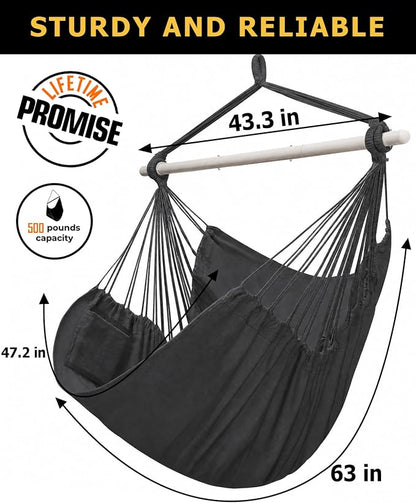 ADVOKAIR Hammock Chair Swing, Heavy-Duty Hanging Rope Swing Seat Supports 500 Lbs, Ideal for Outdoor Patio, Backyard, Porch, Deck & Indoor Bedroom Use