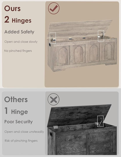 DINZI LVJ Storage Chest, 50”Extra Large Storage Bench with 2 Safety Hinges, Wooden Toy Box with Flip-Top, Large Trunk for Living Room, Playroom, Easy Assembly, Greige