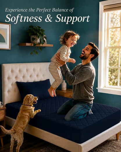 Quilted Fitted Mattress Pad, Twin Mattress Protector Topper with Deep Pocket Stretches up to 16 Inches, Machine Washable Mattress Cover by Utopia Bedding (Navy)