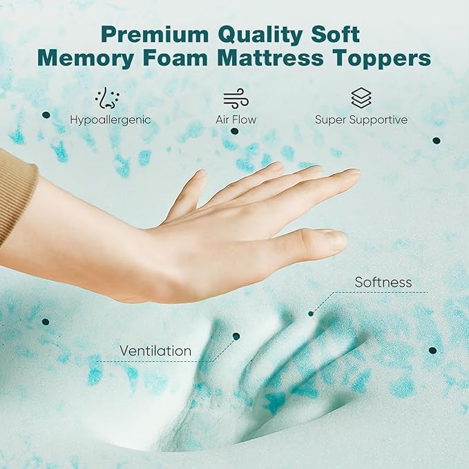 Sweetcrispy Memory Foam Mattress Topper Full, 2 Inch Thick Gel Infused Cooling Toppers Pad for Full Size Bed, Sleeper Sofa, RV, Camper, CertiPUR US Certified, Ventilated and Breathable, Blue
