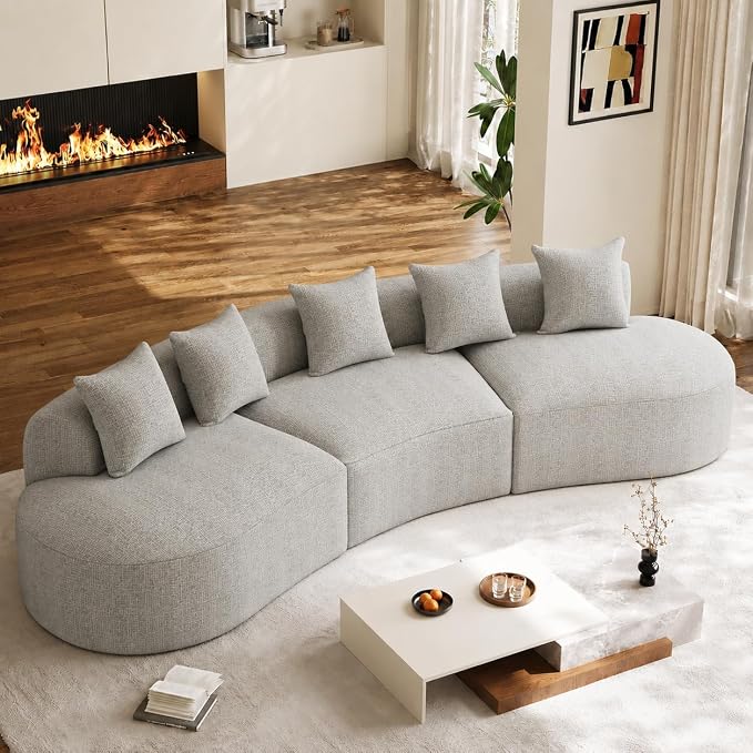 134" Curved Modular Sectional Sofa for Living Room, Modern Chenille Oversized Cloud Couch, Plush Luxury 6-Seater Extra Deep Seat Boucle Boneless Sofa, No Assembly Required, Grey