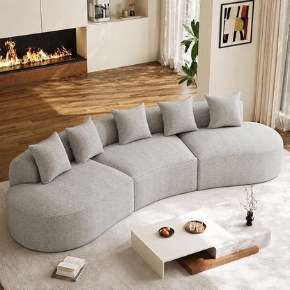 134" Curved Modular Sectional Sofa for Living Room, Modern Chenille Oversized Cloud Couch, Plush Luxury 6-Seater Extra Deep Seat Boucle Boneless Sofa, No Assembly Required, Grey