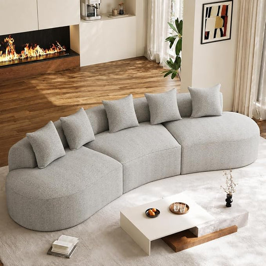 134" Curved Modular Sectional Sofa for Living Room, Modern Chenille Oversized Cloud Couch, Plush Luxury 6-Seater Extra Deep Seat Boucle Boneless Sofa, No Assembly Required, Grey