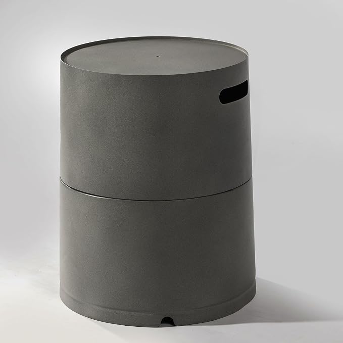 GDFStudio Propane Tank Cover Outdoor Iron Tank Holder Round Tank Storage Hideaway Side Table with Handles for Fire Pits Gas Tank Holder Storage Gas Bottle Cover, Gray