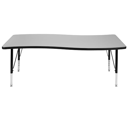 EMMA + OLIVER 26" W x 60" L Rectangular Wave Flexible Collaborative Grey Kids Adjustable Activity Table