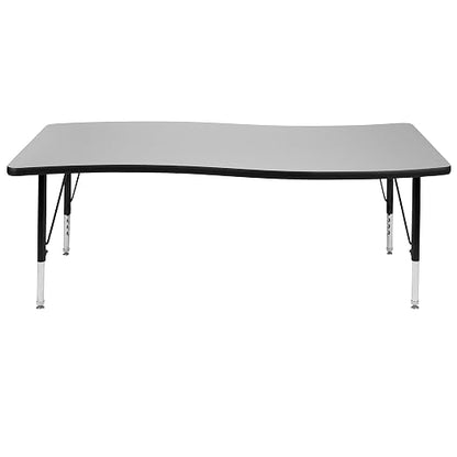 EMMA + OLIVER 26" W x 60" L Rectangular Wave Flexible Collaborative Grey Kids Adjustable Activity Table