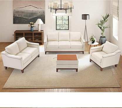HAOMARKETS Vintage 2-Seater Upholstered Loveseat Sofa with Nailhead Trim, High-Density Foam Cushion & Solid Wood Legs, Soft Fabric Couch for Small Spaces, Beige